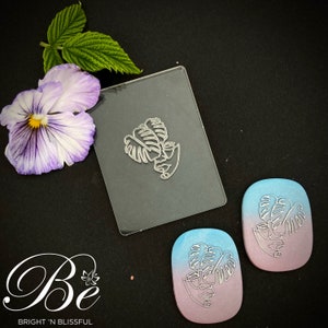 Debossing Stamp Raised Effect Beautiful Pattern Polymer Clay Tools Easy to Use Embossing Earrings Linedrawing face Monstera leaf image 1