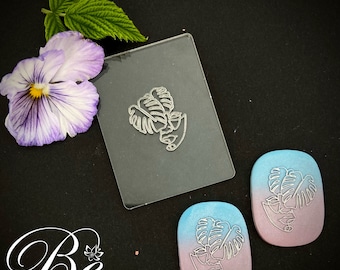 Debossing Stamp | Raised Effect | Beautiful Pattern | Polymer Clay Tools | Easy to Use | Embossing Earrings | Linedrawing face Monstera leaf