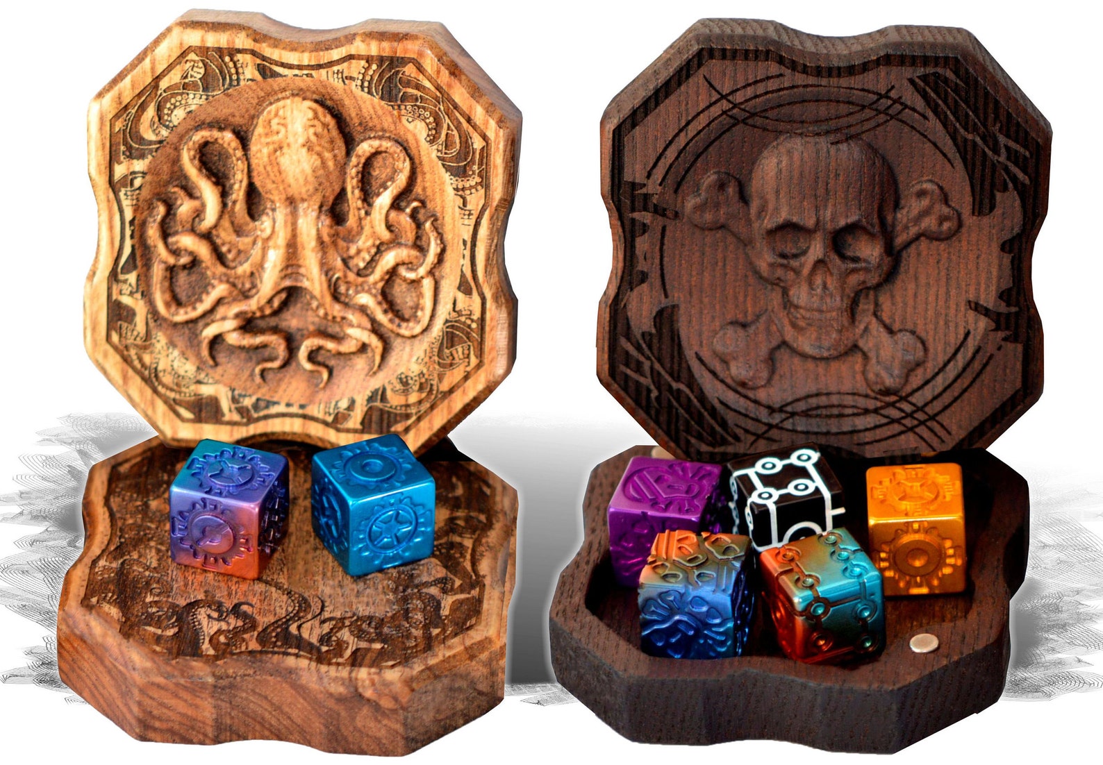 Wooden Dice Box / Exclusive Dice in 3D box / Wooden Game Set / Etsy