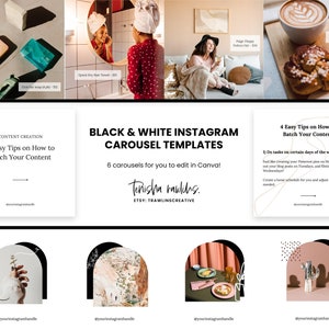 Black and white carousel templates, Canva Instagram templates, Carousel templates for Instagram, Social media templates