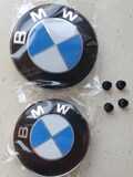 2 BMW badge 82mm + 74mm / 2X 82mm Trunk and Hood logo emblem - Sold with 4 fixing eyelets product logo