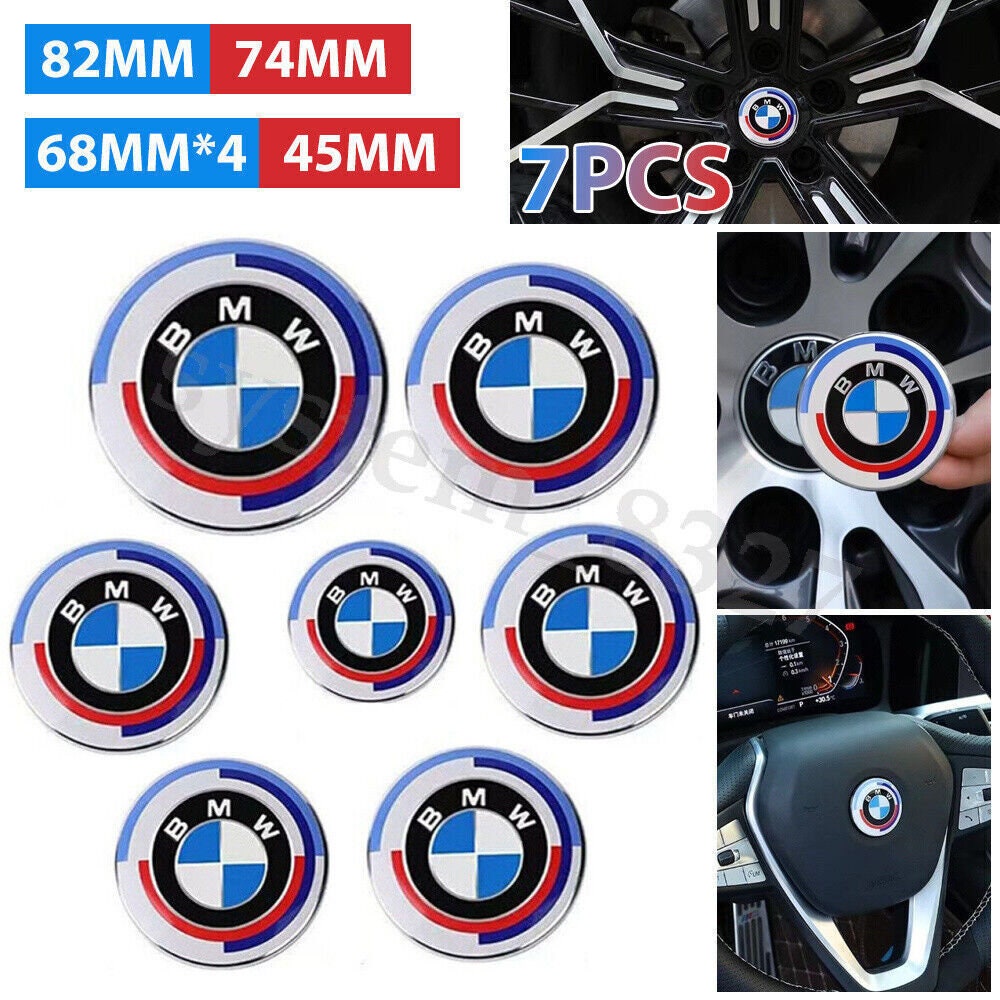 Kit 7 Logos Emblem Badge BMW 50th Anniversary Hub Cover 68mm Trunk 74mm ...