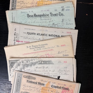 Antique 1800’s Checks - Set of 16 - Vintage Ephemera Junk Journal Supplies - Assortment of Antique Checks