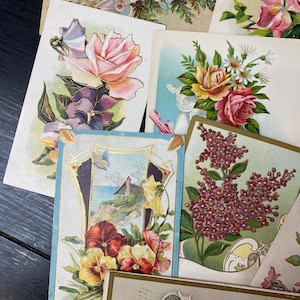 Juego de 12 postales navideñas florales vintage antiguas - Postales antiguas - Materiales para diarios creativos - Efímeros - Postales vintage imagen 3