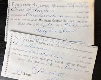1800’s Railroad Receipts / Vintage Railroad Stock / Junk Journaling Ephemera / Railroad Ephemera Capital Stocks / Antique Ephemera