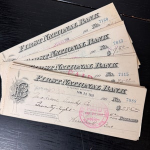 Vintage Antique checks / Set of 18 / Antique ephemera Junk journal supplies / Bank Ephemera