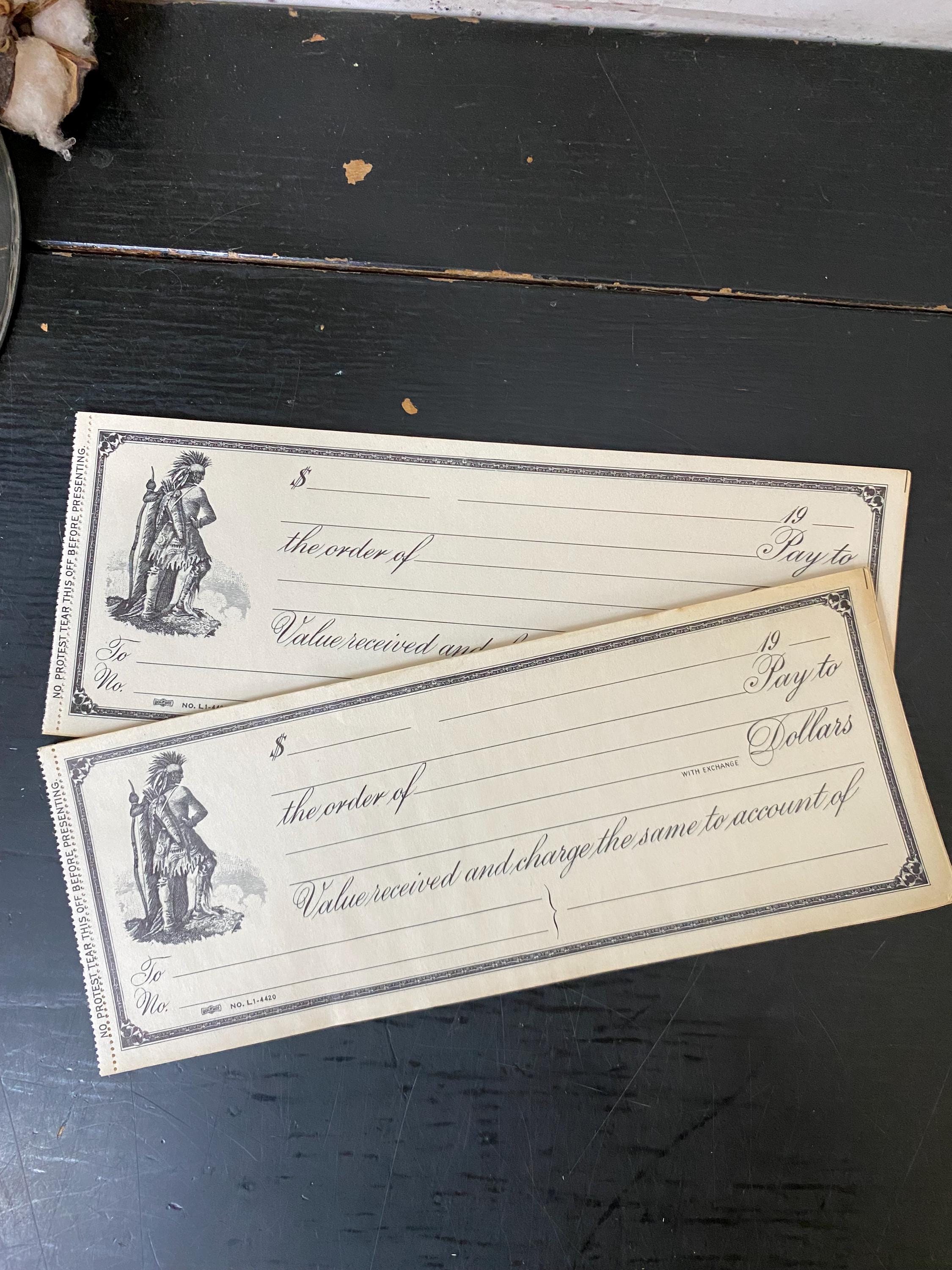 Vintage Antique Checks - Set of 14 - Vintage Ephemera Junk Journal supplies - Antique Bank Ephemera - Vintage Blank Checks