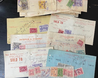 Lote de 16 recibos antiguos sellados - Materiales efímeros antiguos - Artículos para diarios de recortes - Facturas antiguas