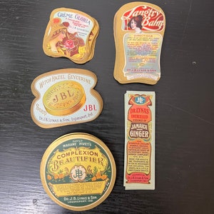 Vintage Labels - Set of 5 - Drink Labels - Vintage Makeup Labels- NOS Labels- Vintage Ephemera - Junk Journal Supplies