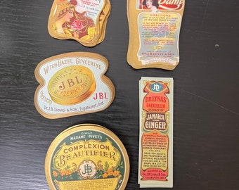 Vintage Labels - Set of 5 - Drink Labels - Vintage Makeup Labels- NOS Labels- Vintage Ephemera - Junk Journal Supplies