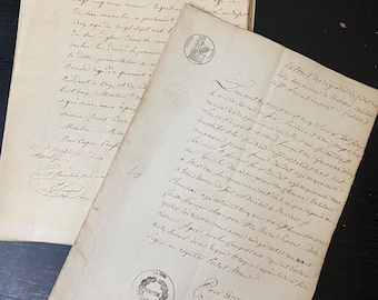 Antique French Documents - Vintage French Handwritten Paper - French Junk Journal Ephemera - Double Paged French Document