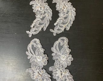 White Beaded Lace Wedding Applique (6) - Junk Journal Supplies
