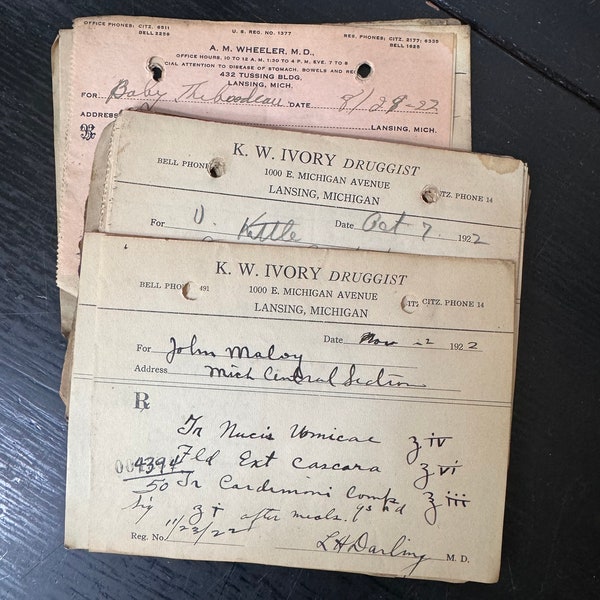Antique Prescriptions / Vintage Handwritten medical Prescriptions/ paper / ephemera / Doctor Prescriptions  / Early 1900s / Set of 18