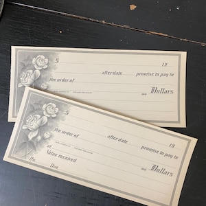 Vintage Antique Checks - Set of 8 - Vintage Ephemera Junk Journal  Supplies - Illustrated Floral Checks