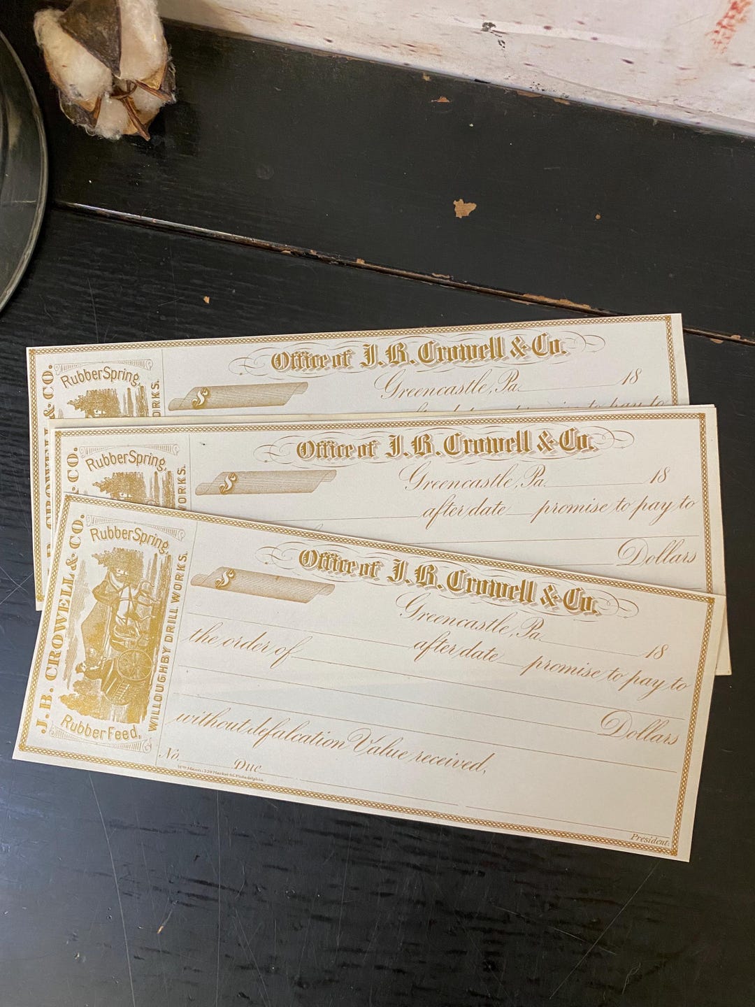 Antique Checks - 1800’s Checks Set of 8 - Junk Journal Supplies - Bank ...