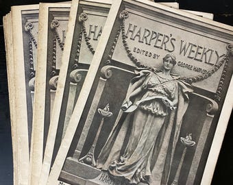 Antique Harper’s Weekly Magazine - Junk Journal Supplies - Vintage Ephemera - Antique Ephemera - Antique Magazines