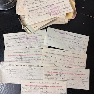 Vintage Antique Checks - Set of 12 - Antique Ephemera Junk Journal supplies - Bank Ephemera - Antique Bank Checks