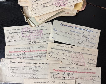 Vintage Antique checks / Set of 12 / Antique Ephemera Junk journal supplies / Bank Ephemera / Antique Bank Checks