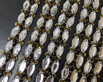Encaje con cuentas y pedrería secuenciada: adorno de encaje decorativo, suministros para manualidades, artículos para revistas basura, lencería