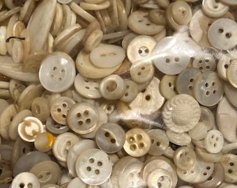 50 Vintage MOP Mother of Pearl Buttons - Lot of 50 antique sewing buttons - True Vintage Genuine MOP buttons