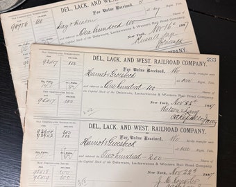 Documents de chemin de fer des années 1800 / Lot de 20 / Éphémères ferroviaires d'époque / Éphémères de journalisation indésirable / Del Lack And West Railroad Company