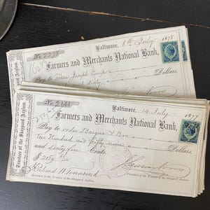 Vintage Antique 1800’s checks - Set of 10 - Vintage ephemera Junk journal supplies - Farming Ephemera - Baltimore Checks Ephemera