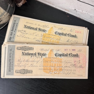 Antique 1800’s Checks - Set of 8 - Vintage Ephemera Junk Journal Supplies - Vintage Checks
