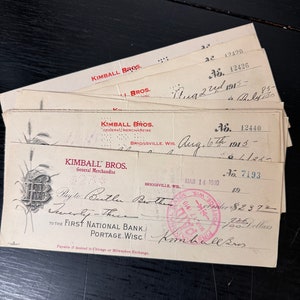 Vintage Antique checks / Set of 16 / Antique ephemera Junk journal supplies / Bank Ephemera