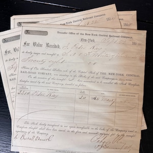 1800’s Railroad Documents - Lot of 16 - Antique Railroad Ephemera - Junk Journaling Ephemera - New York Railroad Bonds