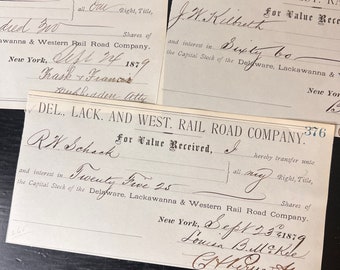 1800’s Railroad Receipts / Vintage Railroad Checks / Junk Journaling Ephemera / Railroad Ephemera Capital Stocks