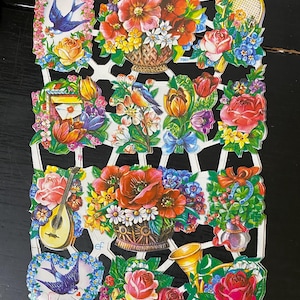 Vintage Die Cuts German Scraps / Junk Journal Supplies / Vintage ephemera / Vintage Floral Die Cuts