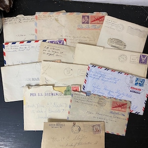 Cartas vintage da Marinha aleatórias - Objetos vintage - Suprimentos de diário de sucata - Conjunto de 10 - Cartas da Segunda Guerra Mundial