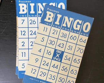 Tarjetas de bingo vintage azules - Efímeras vintage - Suministros para revistas basura - Juego de 10