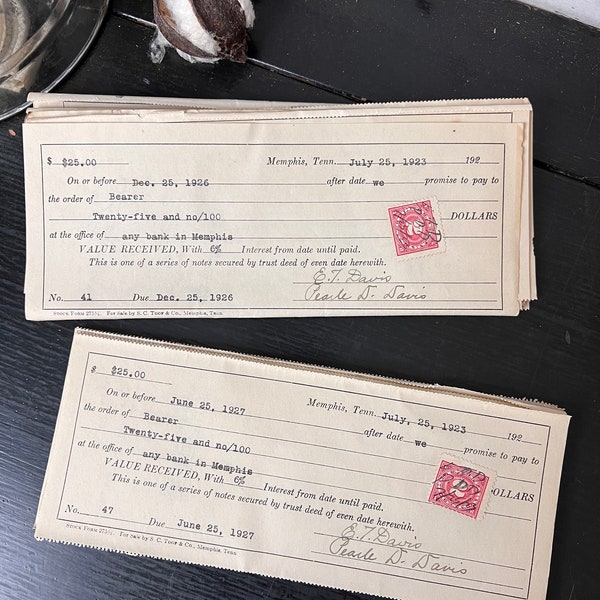 Vintage Antique checks - Set of 5 - Vintage ephemera - Junk journal supplies - Memphis Tenn. Checks