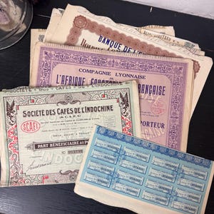 Vintage French Bond Coupons / Vintage French Certificates / Junk Journaling Ephemera / French Ephemera