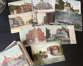 30 Antique Postcards of Places - Vintage Postcards - Junk Journal Ephemera Supplies- Vintage State and Town Postcards