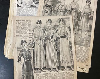 Vintage Antique Fashion Magazine Pages Set of 16 - Junk Journal Supplies, Vintage Fashion Ephemera, Fashion Catalog Pages Pack of 16