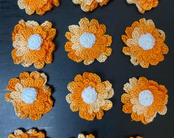Adorno floral de crochet naranja - Juego de 12 - Adornos para Junk Journal - Suministros para Junk Journal - Adornos florales
