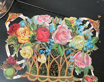 Troqueles antiguos Recortes alemanes / Suministros para revistas basura / Efímeras antiguas / Troqueles florales antiguos