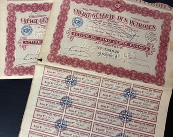 Vintage French Bond Coupons / Vintage French Certificates / Junk Journaling Ephemera / French Ephemera