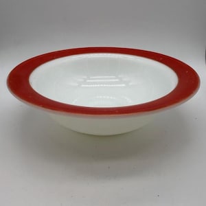PYREX Flat Rim Serving Bowl - Red / Gold Inner Rim - c. 1950-1960s