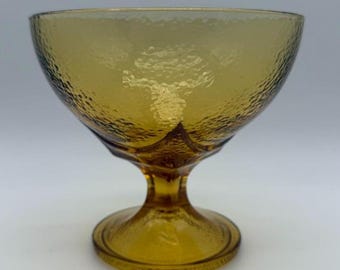 Hazel Atlas - Cristal ámbar con pie - Bombonera con base - c. 1950-1970