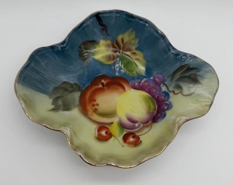 Hand-painted Lefton China Bowl - Fruit Design - 22k Gold Trim - C. 1950s-1960s