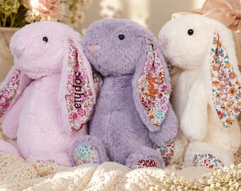 Custom Name Bunny Plush Personalized Embroidered Rabbit Newborn Baby Gift Baby Shower Keepsake Easter Basket Flower Girl Gift