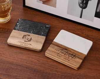 Personalized Coasters Wedding Gift, Custom Coaster Set for Couples, Custom Wood Anniversary Gift for Her, Bridal Shower, New Home Gift