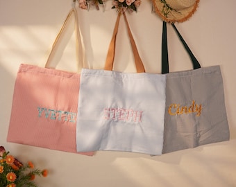 Personalized Embroidered Tote Bag  Striped or Checkered Zipper Shoulder Bag with Custom Name