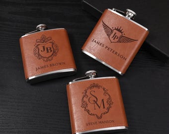 Personalized flask, Leather flask Groomsmen Gift, Engraved flask, Custom Leather Hip Flask, Boyfriend gift, Flask for Men Homeware