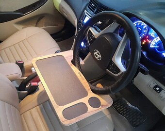 Multi functional Car Laptop Food Steering Wheel Tray Drink Holder Desk Wooden car 1 pc Eating/Laptop Steering Wheel Desk (Pack of 1)