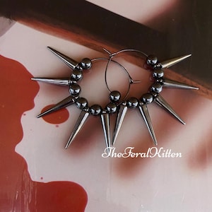 Eddie&#39;s Girl Gunmetal Punk Rock & Heavy Metal Thrash style Spike Hoop Earrings