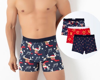 Christmas Boxer for Men 3-Packs Cotton Underwear New Year Holiday Gifts Black Friday